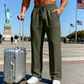 Pantalones de cintura elástica para hombres con cordón de pierna recta