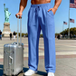 Pantalones de cintura elástica para hombres con cordón de pierna recta