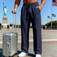 Pantalones de cintura elástica para hombres con cordón de pierna recta