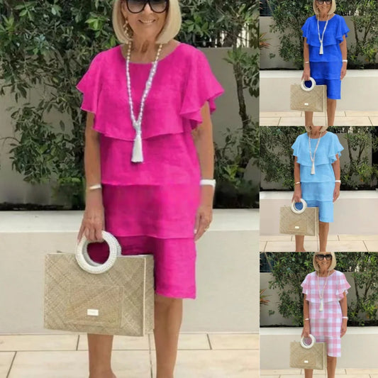 Vestido de gasa de manga corta y manga corta hasta la rodilla con detalle de volantes