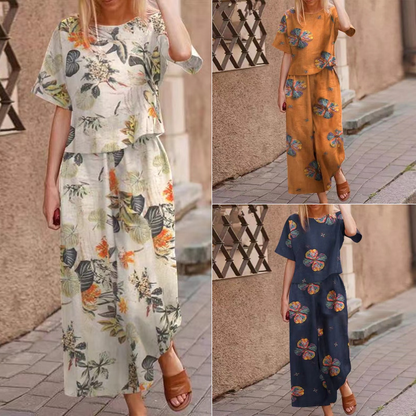 Conjunto de 2 piezas de top y pantalones sueltos de estampado para mujer
