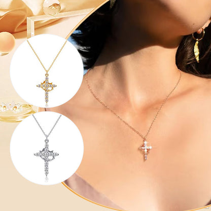Collar de Cruz Exquisito con Corona Giratoria