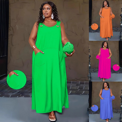 Vestido largo casual sin mangas para mujer y bolsillos