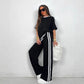 Conjunto de camiseta de rayas y pantalones anchos para mujer