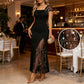 Vestido largo de mujer con lentejuelas remendadas y abertura