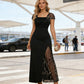 Vestido largo de mujer con lentejuelas remendadas y abertura
