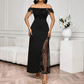 Vestido largo de mujer con lentejuelas remendadas y abertura