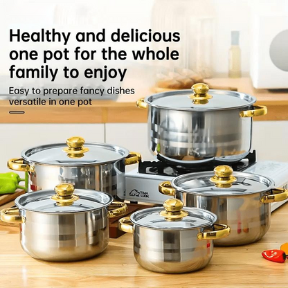 📢📢¡40% DE DESCUENTO! ⏰Juego de utensilios de acero inoxidable de 5 piezas con tapas de cristal