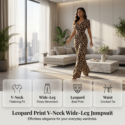 Mono de leopardo con escote en V y pierna ancha