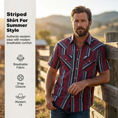 Camiseta western de manga corta y tiras de botón para hombre