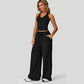 Conjunto de top corto de escote halterdo y pantalones de pierna ancha para mujer
