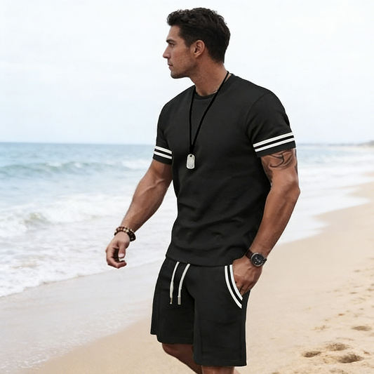 Conjunto de dos piezas para hombre: camiseta a rayas y pantalones cortos