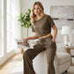 Conjunto de dos piezas de top y pantalones de hombros descubiertos para mujer