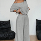 Conjunto de dos piezas de top y pantalones de hombros descubiertos para mujer