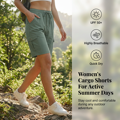 Pantalones cortos cargo de secado rápido para mujer con bolsillos