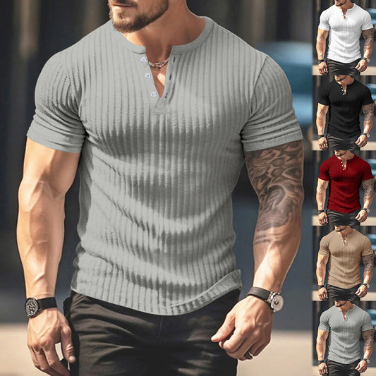 Camiseta Henley de manga corta acanalada para hombre