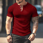 Camiseta Henley de manga corta acanalada para hombre