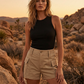 Pantalones cortos cargo de cintura alta con bolsillos para mujer