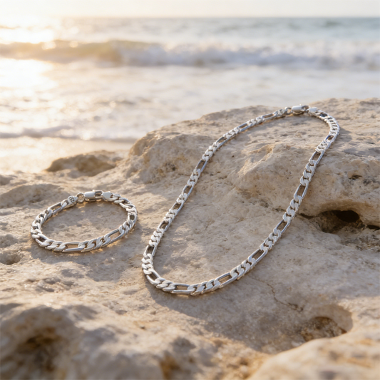 Juego de collar y pulsera con cadena tonos plata clásica (-50 %)
