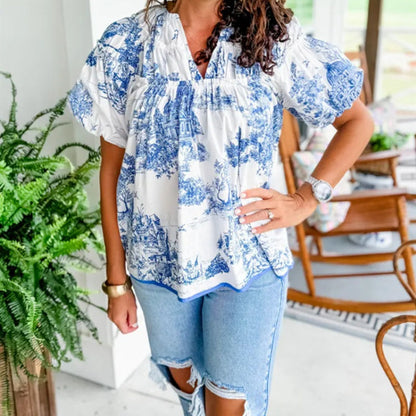 Blusa femenina estampada de escote en V