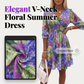 Vestido Floral Línea A con Escote en V – Cintura Fruncida, Dobladillo con Volantes, Listo para el Verano 🌸