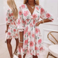 Vestido Floral Línea A con Escote en V – Cintura Fruncida, Dobladillo con Volantes, Listo para el Verano 🌸