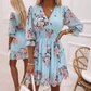Vestido Floral Línea A con Escote en V – Cintura Fruncida, Dobladillo con Volantes, Listo para el Verano 🌸