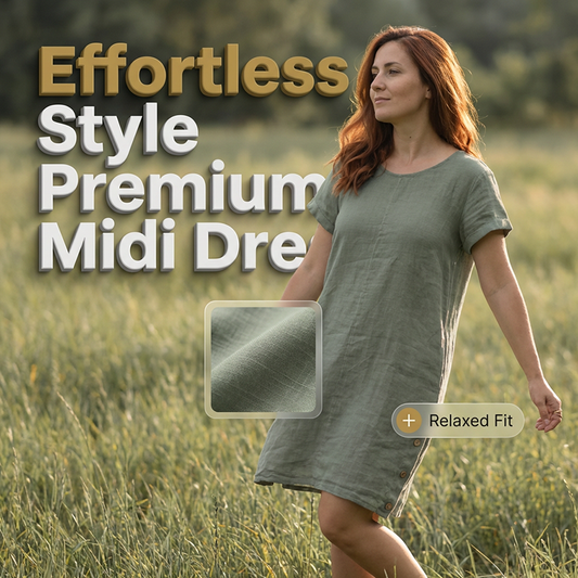 Vestido informal de algodón de lino para mujer con bolsillos