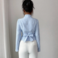 Blusa cruzante de manga larga y rayas de manga en V para mujer
