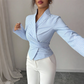 Blusa cruzante de manga larga y rayas de manga en V para mujer