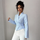 Blusa cruzante de manga larga y rayas de manga en V para mujer