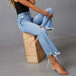 👖 ¡50% DE DESCUENTO AHORA! ✨ Vaqueros de mujer de talle alto y acampanado rasgados – detalles desgastados, pierna acampanada corta y vaqueros 💙 elásticos premium