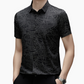 Camisa de solapa de manga corta con patrón geométrico abstracto chic para hombre