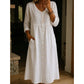Vestido midi de lino casual con escote en V y escote en V