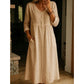 Vestido midi de lino casual con escote en V y escote en V