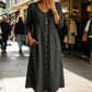 Vestido midi de lino casual con escote en V y escote en V