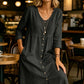 Vestido midi de lino casual con escote en V y escote en V