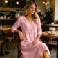 Vestido midi de lino casual con escote en V y escote en V