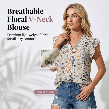 👚 ¡50% DE DESCUENTO AHORA! 🌸 Blusa floral de escote en V para mujer – Camisa abotonada, Fluida y Transpirable – Suave, Sedosa y Elegancia ✨ Sin Esfuerzo