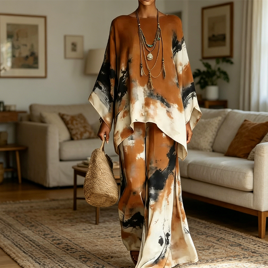 Conjunto de pantalones y top de pierna ancha y estampados abstractos