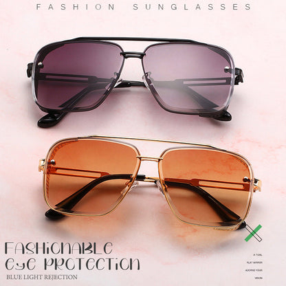Gafas de sol retro de doble puente con montura metálica para hombres