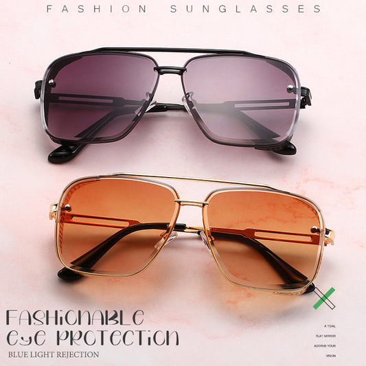 Gafas de sol retro de doble puente con montura metálica para hombres