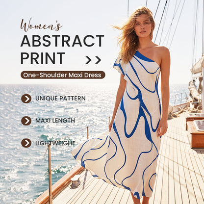 📢📢¡30% de descuento! ⏰Vestido Maxi de un solo hombro con estampado abstracto femenino
