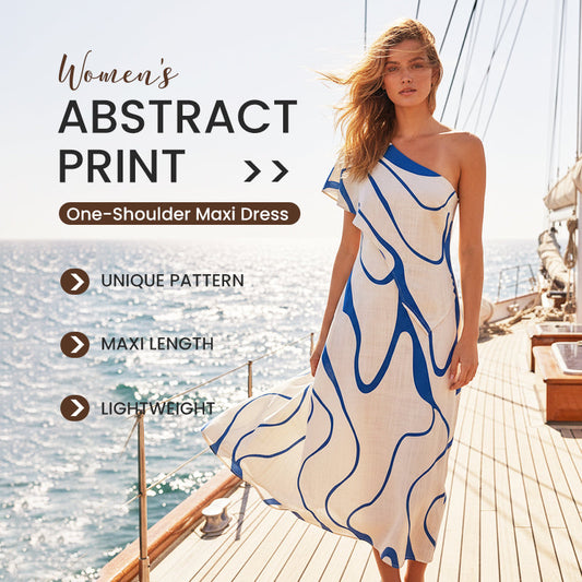 📢📢¡30% de descuento! ⏰Vestido Maxi de un solo hombro con estampado abstracto femenino
