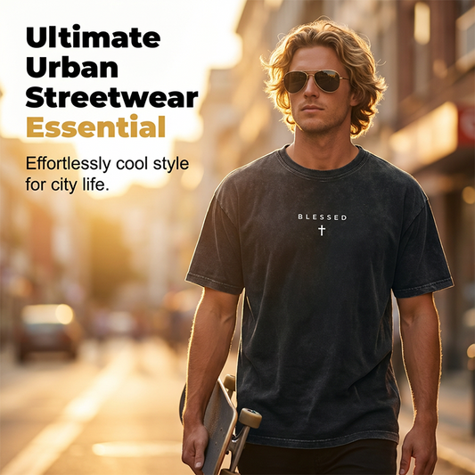 Camiseta Vintage para Hombre con Estampado de Cruz y Letras