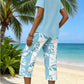 Conjunto de 2 piezas con camiseta asimétrica femenina y pantalones capri