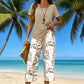 Conjunto de 2 piezas con camiseta asimétrica femenina y pantalones capri