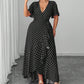 Vestido largo de cuello en V de lunares para mujer
