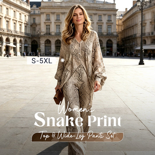 Conjunto de top con estampado de serpiente y pantalones de pierna ancha para mujer