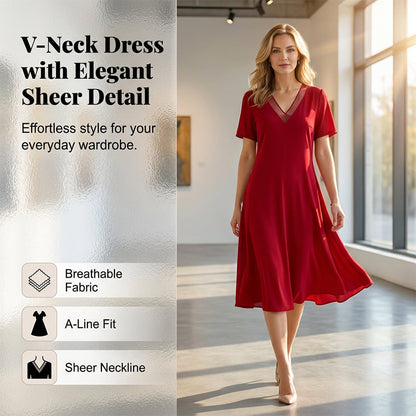 Vestido elegante de malla de escote en V para mujer